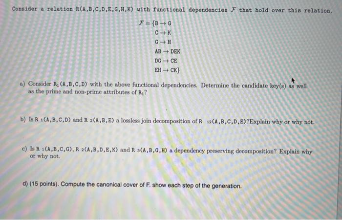 Solved Consider A Relation Rca B C D E G H K With Functi Chegg Com