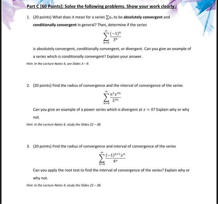 Solved Part C [60 Points]: Solve the following problems. | Chegg.com