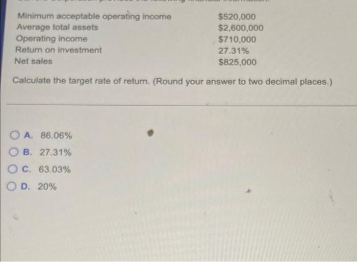 Solved Minimum acceptable operating income Average total | Chegg.com