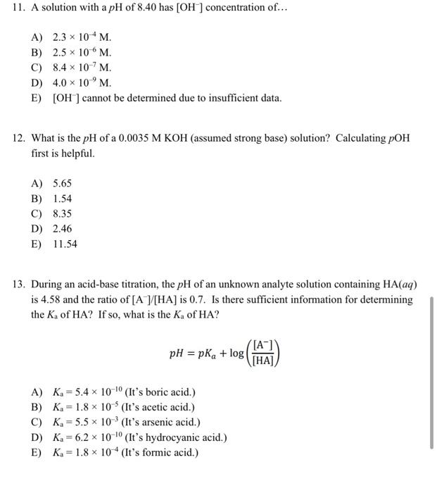 Solved 11. A solution with a pH of 8.40 has | Chegg.com