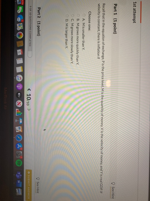 Solved 1st attempt Part 1 (1 point) See Hint Recall that in | Chegg.com