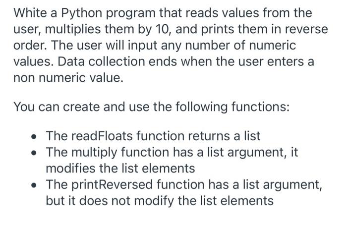 Solved White a Python program that reads values from the | Chegg.com