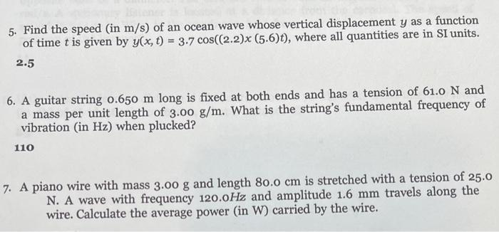 Solved 5. Find the speed (in m/s ) of an ocean wave whose | Chegg.com