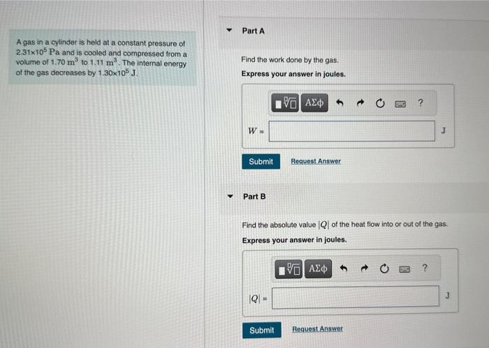 Solved A Gas In A Cylinder Is Held At A Constant Pressure Of | Chegg.com