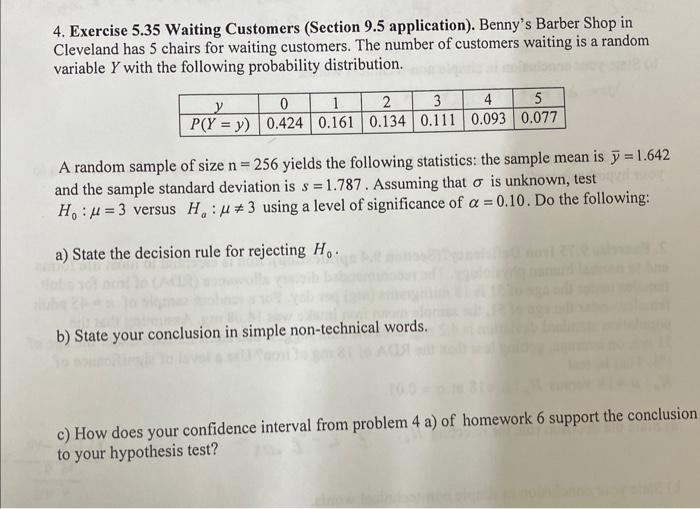 Solved 4. Exercise 5.35 Waiting Customers (Section 9.5 | Chegg.com