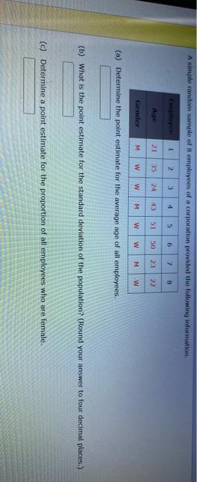 Solved A simple random sample of 8 employees of a | Chegg.com
