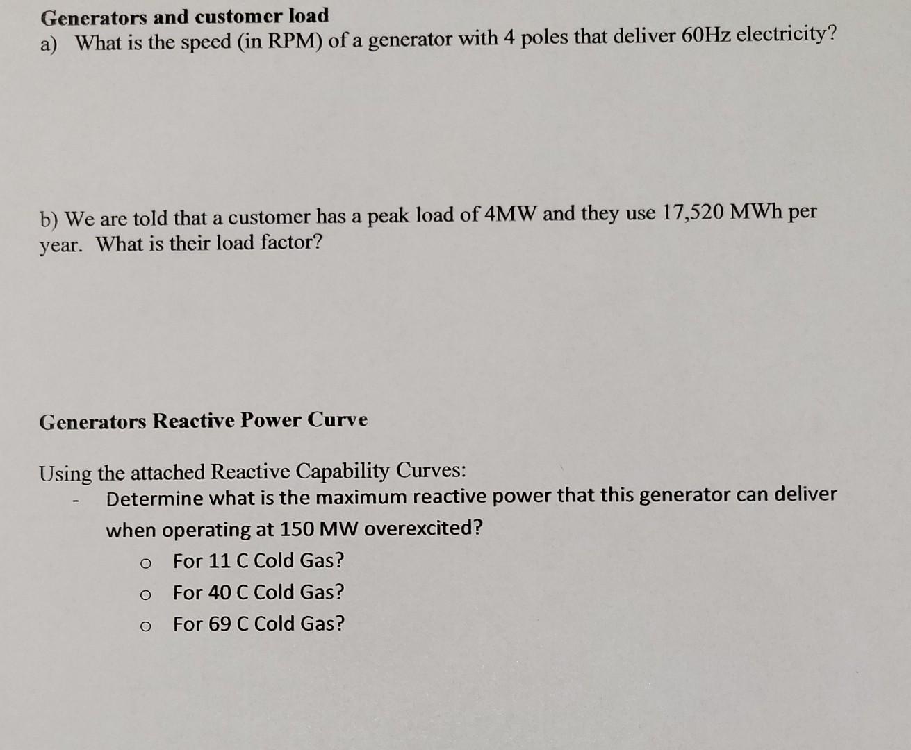Solved Generators and customer load a) What is the speed (in