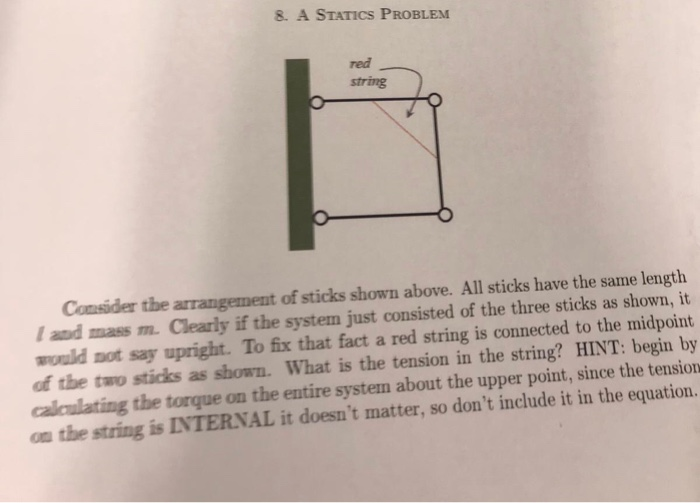 Solved 8. A STATICS PROBLEM red string Comsider the | Chegg.com