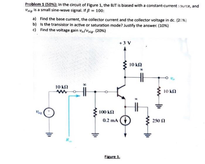 Solved Problem 1(50%) : In the circuit of Figure 1, the BJT | Chegg.com