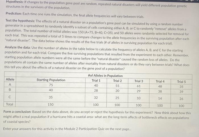 develop a hypothesis to explain these population changes