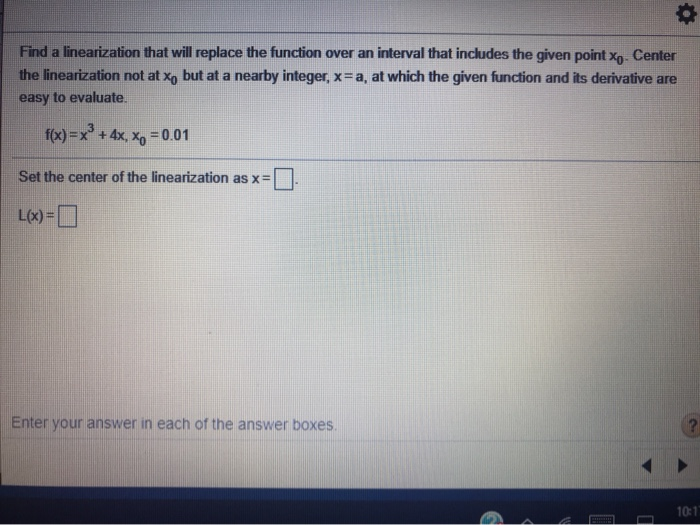 Solved Find a linearization that will replace the function | Chegg.com