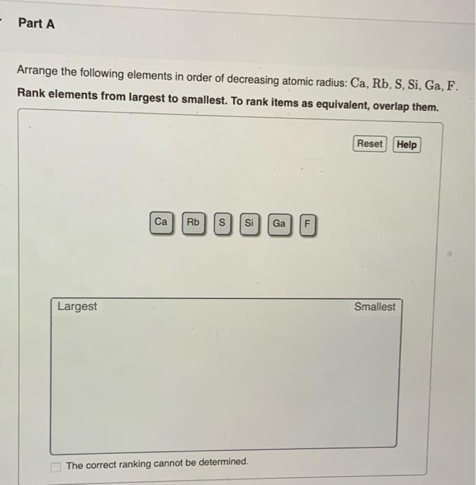 Solved - Part A Arrange the following elements in order of | Chegg.com