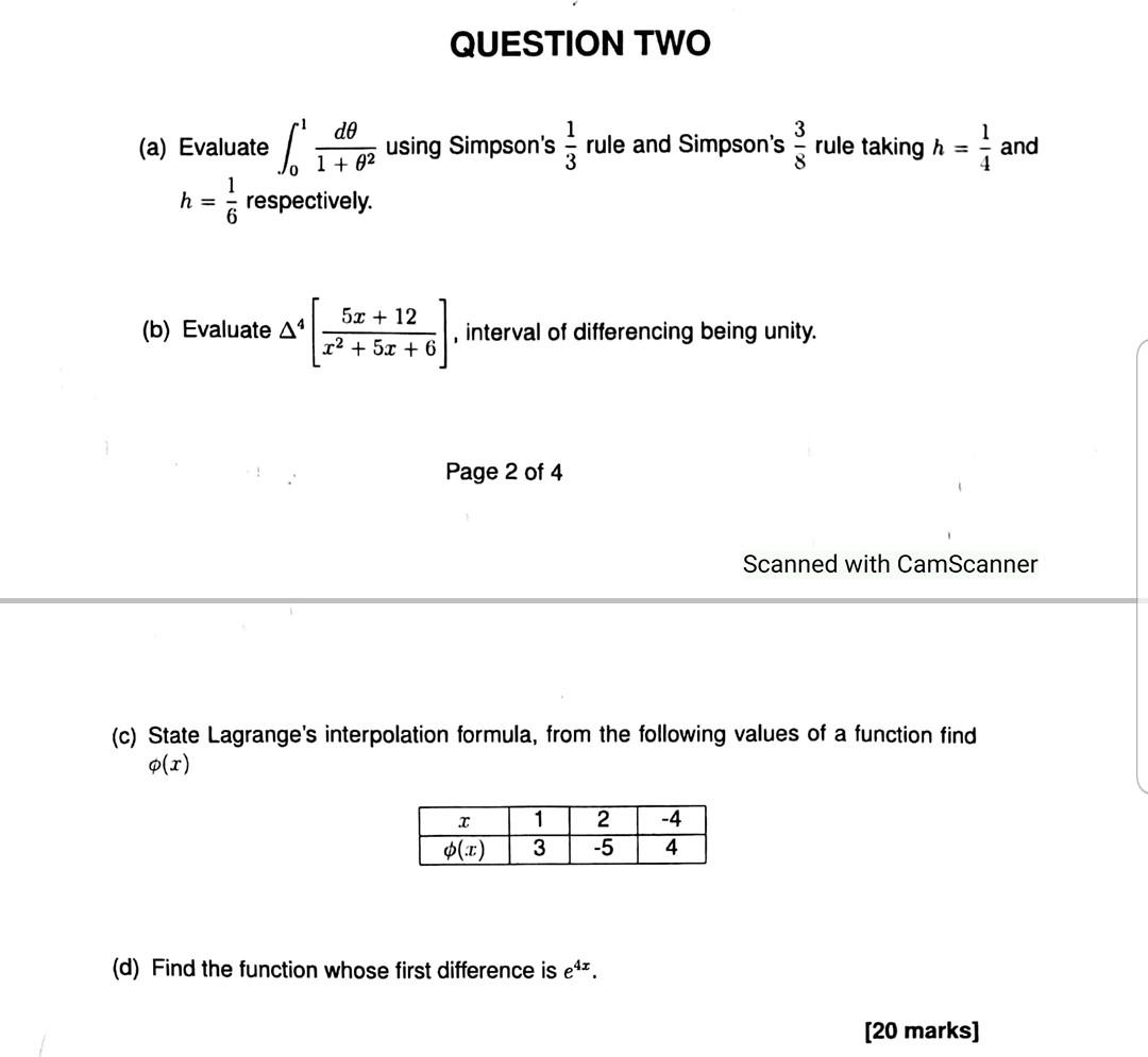 Solved QUESTION TWO 3 8 using Simpson's rule and Simpson's | Chegg.com