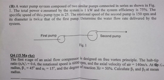 Solved (B) A Water Pump System Composed Of Two Similar Pumps | Chegg.com