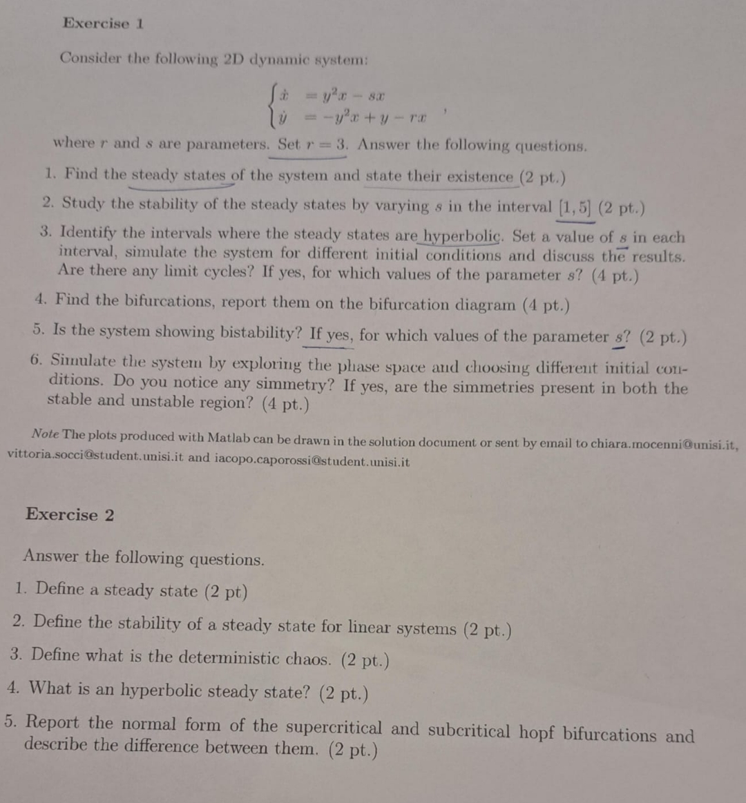 [Solved]: Exercise 1 Consider the following 2D dynamic syste