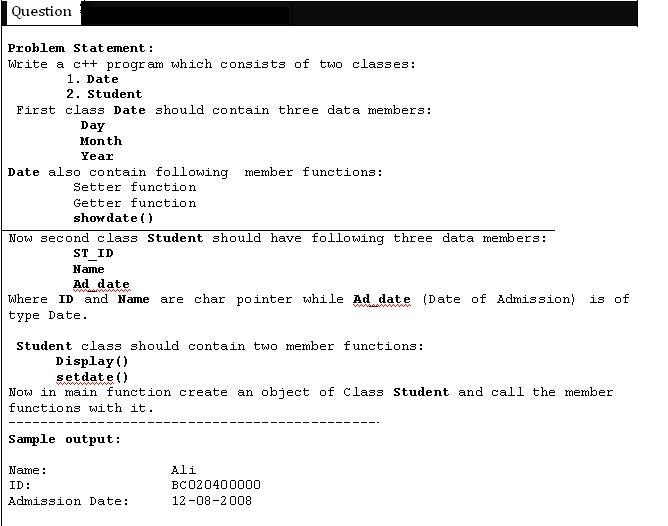 Solved Write a C++ program which consists of two classes: | Chegg.com