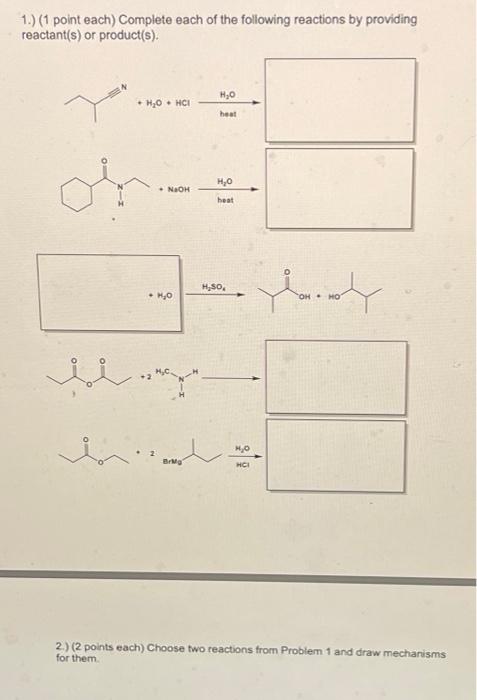 Solved 1.) (1 point each) Complete each of the following | Chegg.com