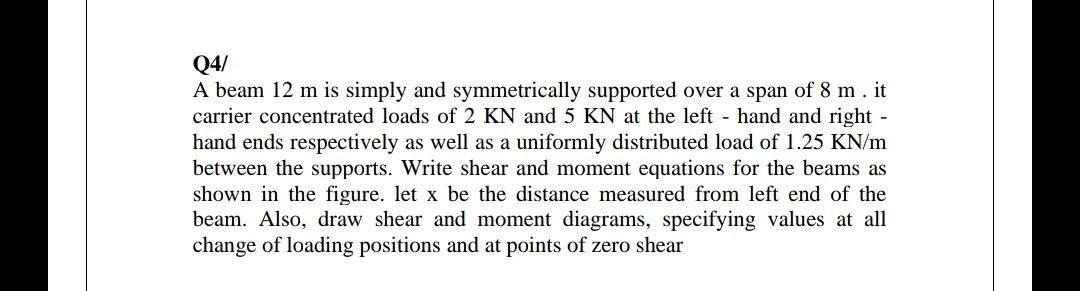 Solved Q4/ A beam 12 m is simply and symmetrically supported | Chegg.com