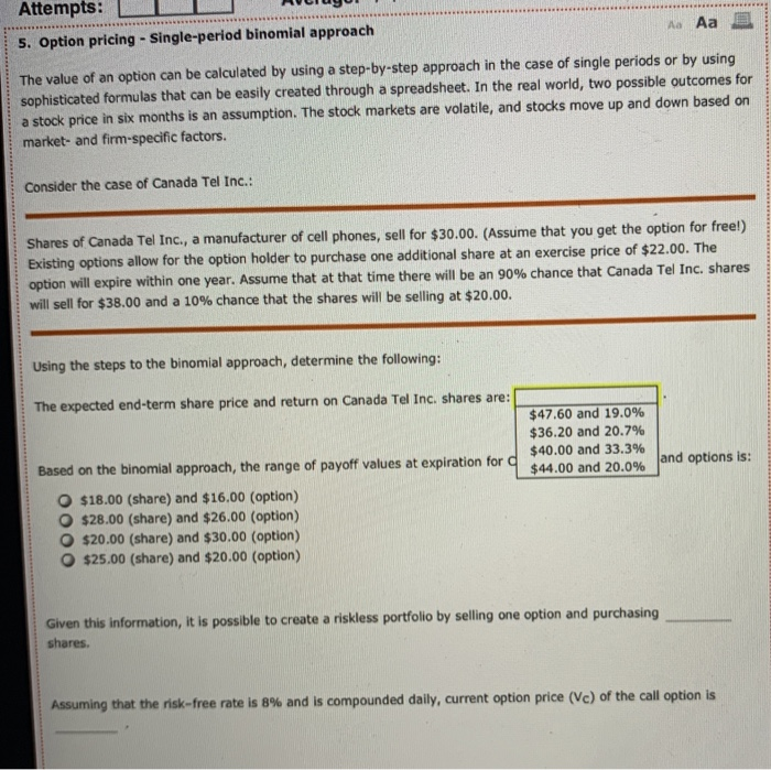 Solved 5. Option pricing - Single-period binomial approach A | Chegg.com