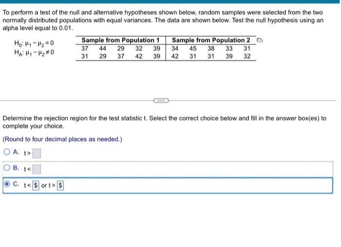 Solved To perform a test of the null and alternative | Chegg.com