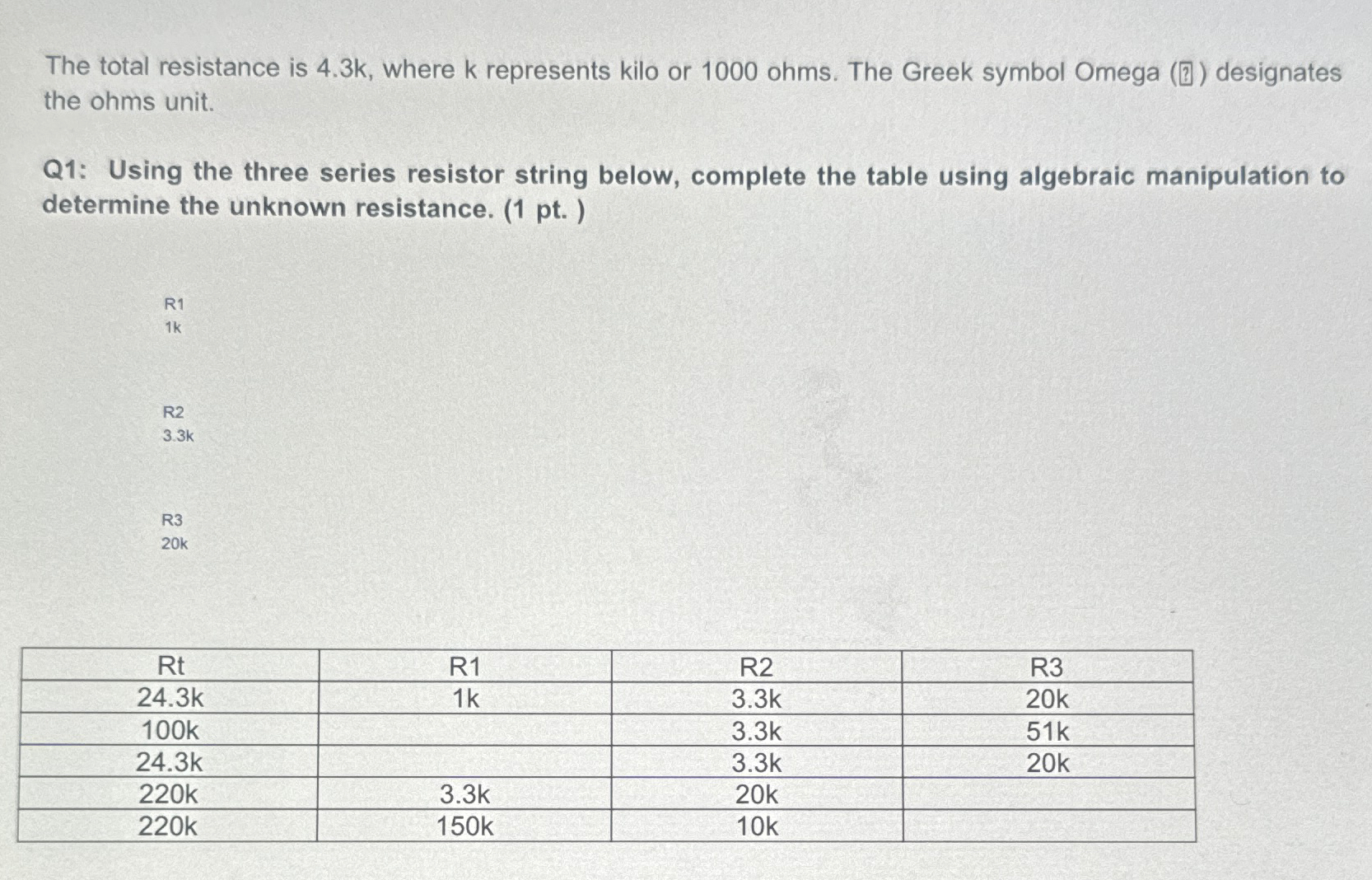 Solved The total resistance is 4.3k where k represents Chegg