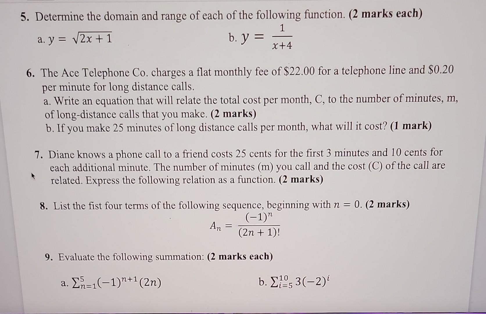 Solved 5. Determine the domain and range of each of the | Chegg.com