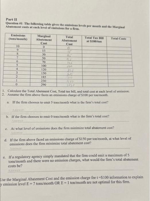 Solved Part II Question #1 The following table gives the | Chegg.com