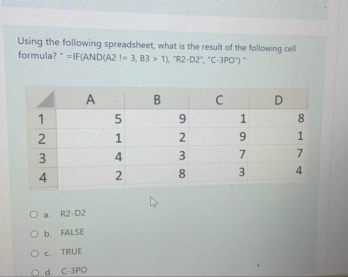 Solved Using The Following Spreadsheet, What Is The Result | Chegg.com