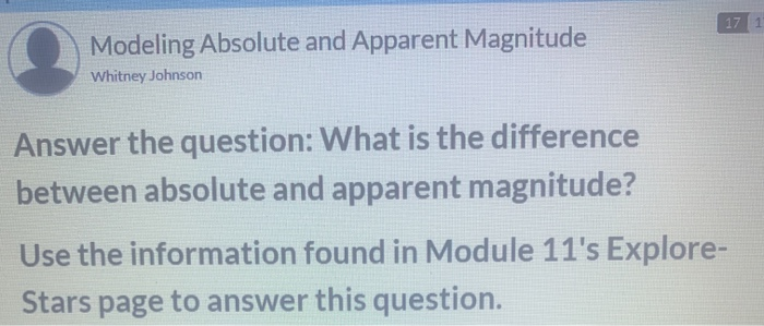 Solved 17 1 Modeling Absolute and Apparent Magnitude Whitney | Chegg.com