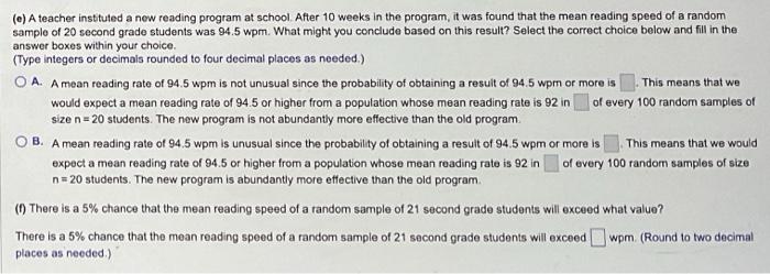 Solved The reading speed of second grade students in a large | Chegg.com
