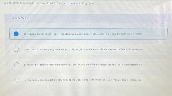 Solved Which of the following is the correct order of steps | Chegg.com