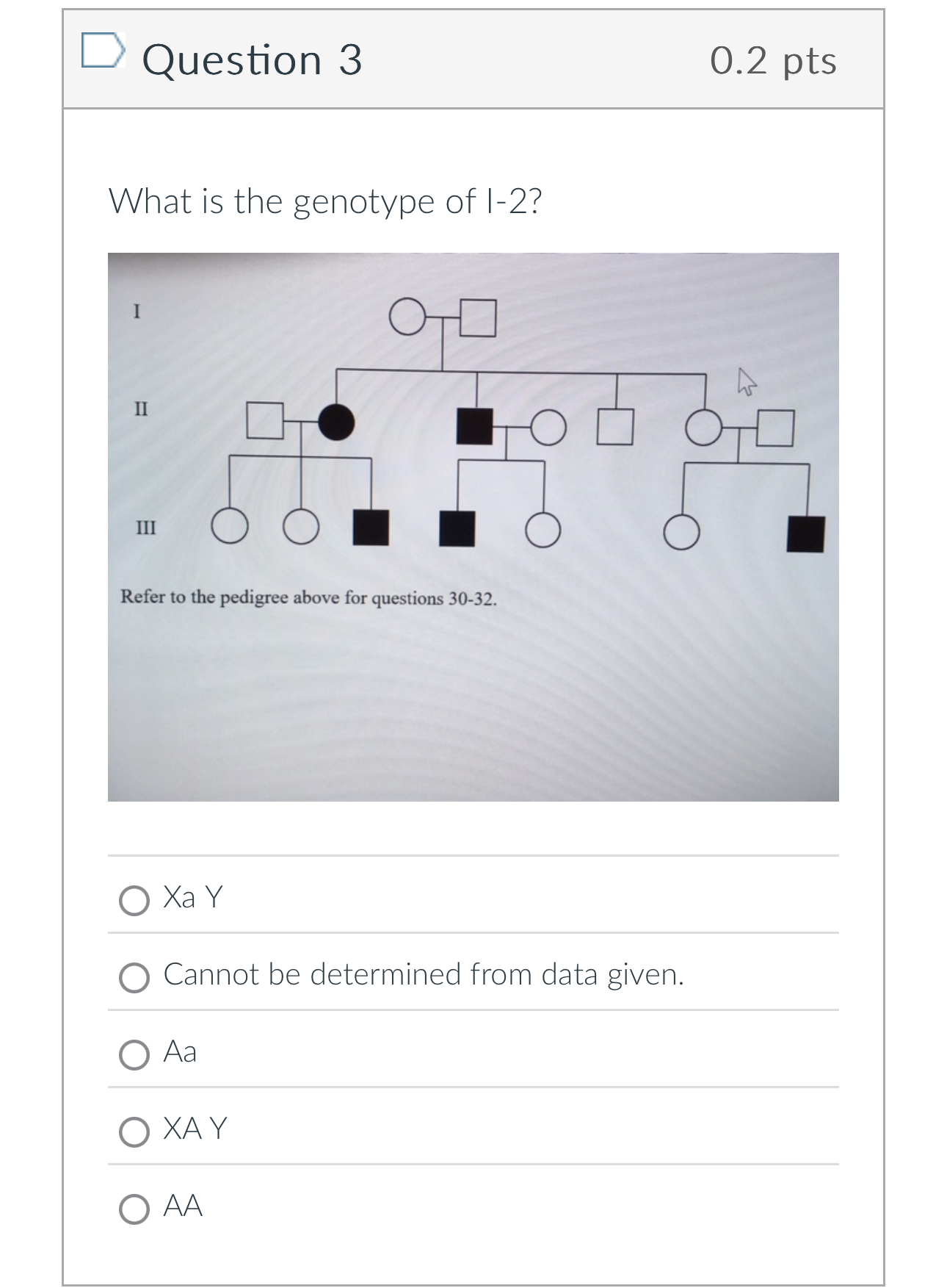 Solved by an EXPERT Question 30.2 ﻿ptsWhat is the genotype of I-2?Refer ...