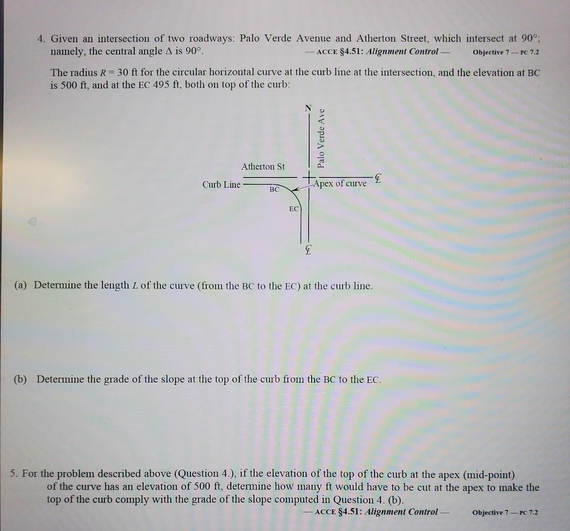 Solved 4. Given an intersection of two roadways: Palo Verde | Chegg.com