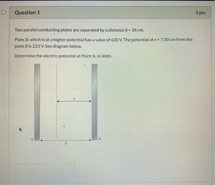 Solved D Question 1 3 pts Two parallel conducting plates are | Chegg.com