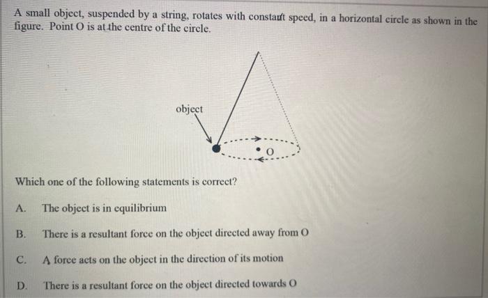 Solved A small object, suspended by a string, rotates with | Chegg.com