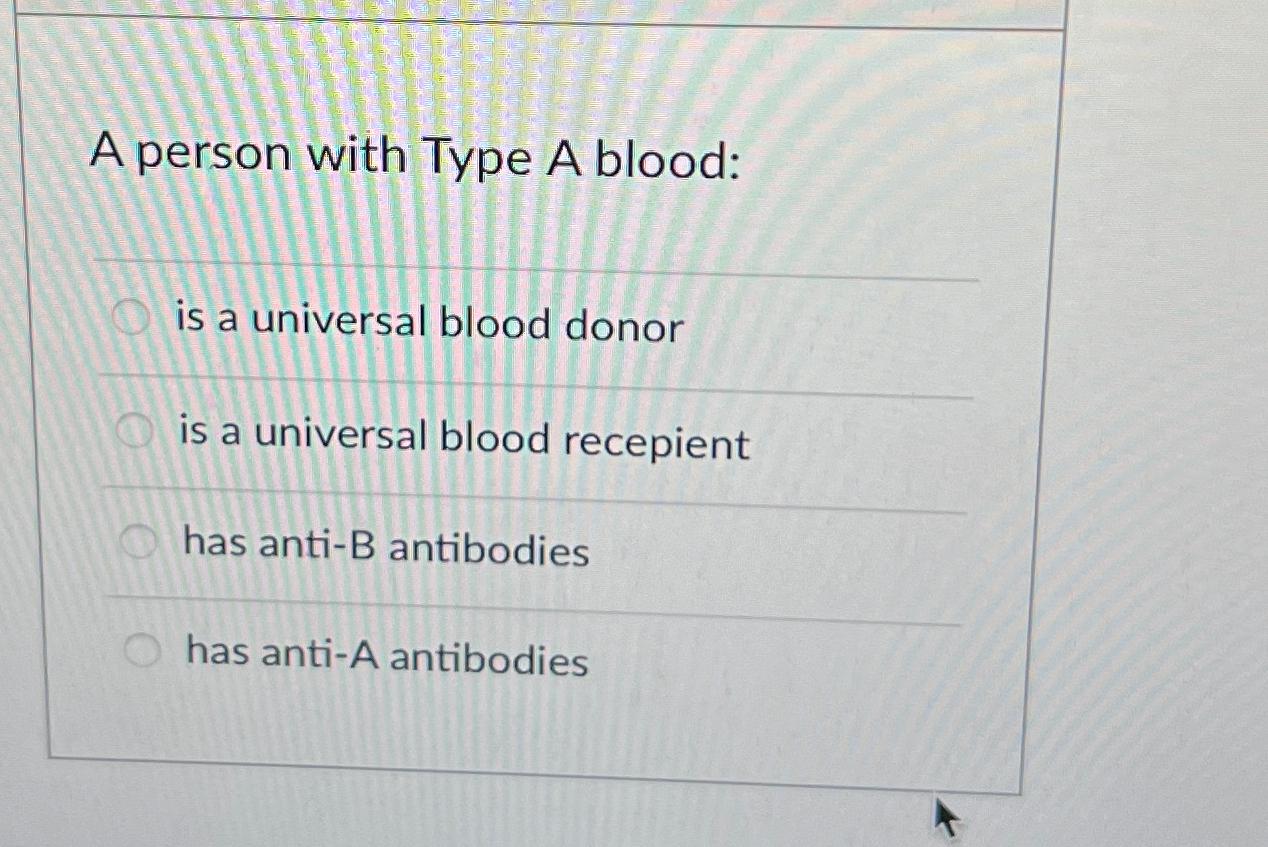 Solved A person with Type A blood:is a universal blood | Chegg.com