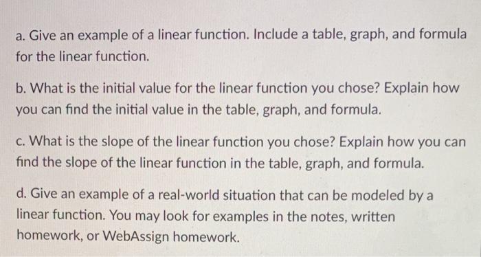 Solved a. Give an example of a linear function. Include a | Chegg.com