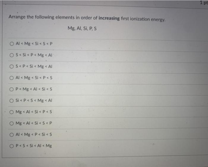 Solved Place the following elements in order of decreasing