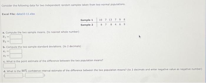 Solved Consider The Following Data For Two Independent | Chegg.com