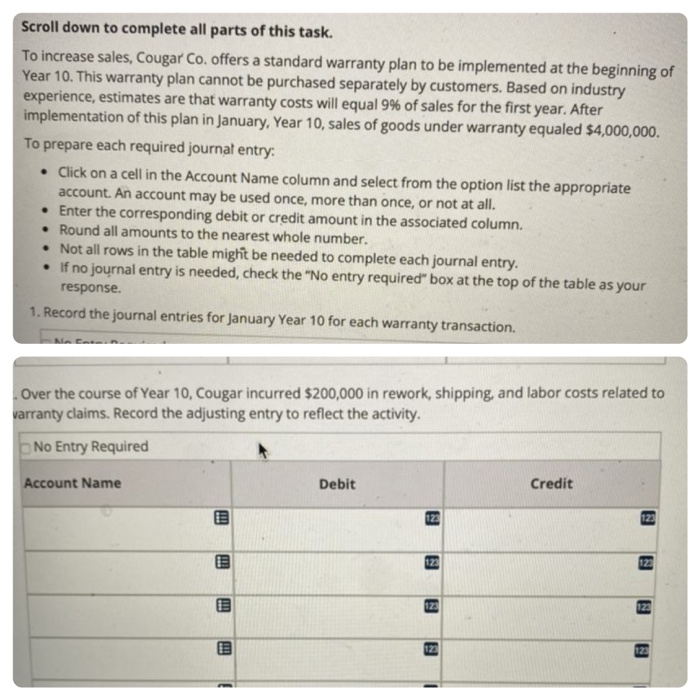 Solved Scroll down to complete all parts of this task. To | Chegg.com