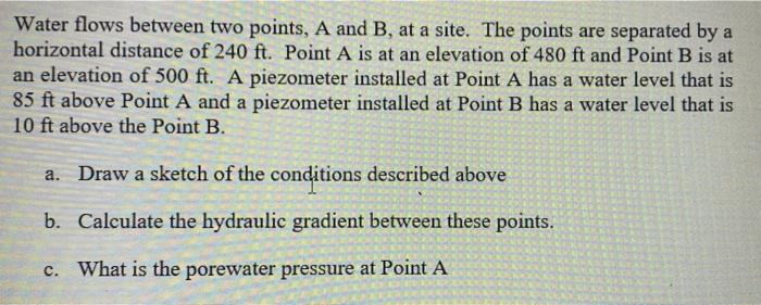 Solved Water flows between two points, A and B, at a site. | Chegg.com