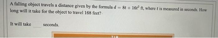 Solved A falling object travels a distance given by the | Chegg.com