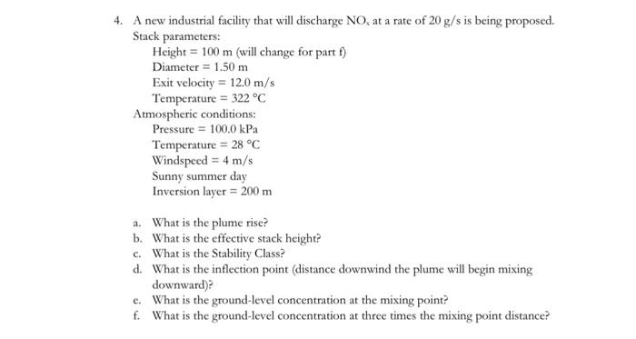 Solved 4. A new industrial facility that will discharge NOx | Chegg.com