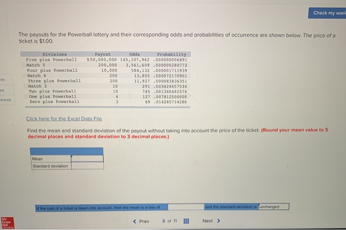 Solved Check my work The payouts for the Powerball lottery | Chegg.com