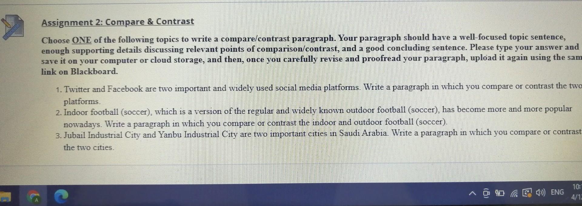 Assignment 2 Compare Contrast Choose One Of The Chegg Com