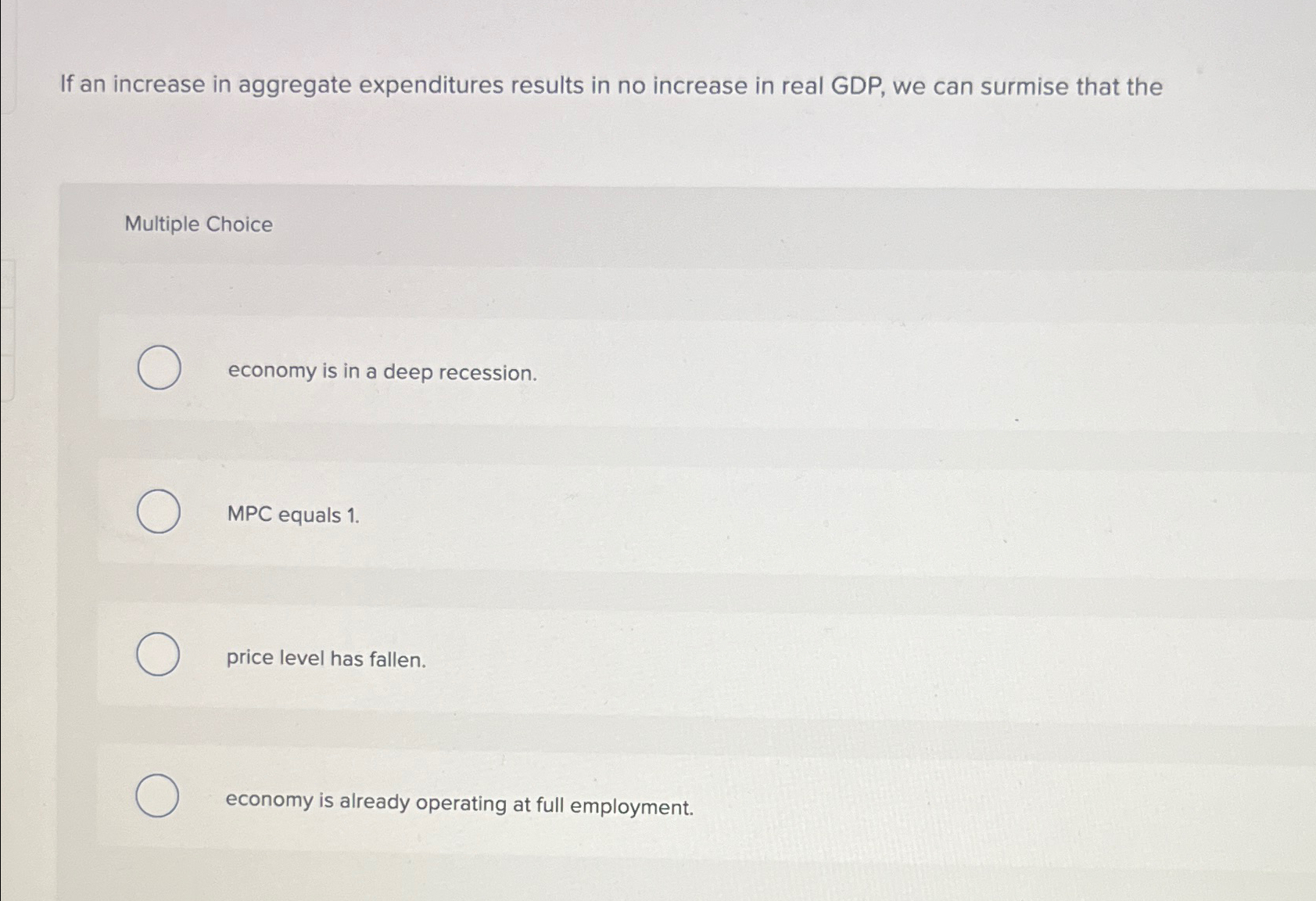 Solved If an increase in aggregate expenditures results in | Chegg.com