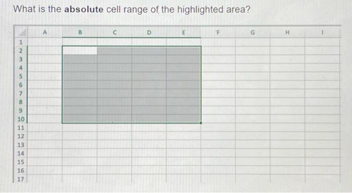 Solved What is the absolute cell range of the highlighted | Chegg.com