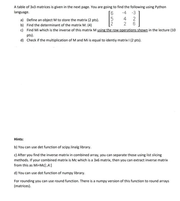 A table of 3x3 matrices is given in the next page. | Chegg.com