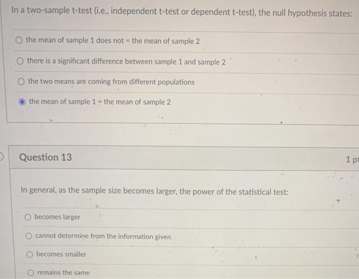 Solved In A Two-sample T-test (i.e., Independent T-test Or | Chegg.com