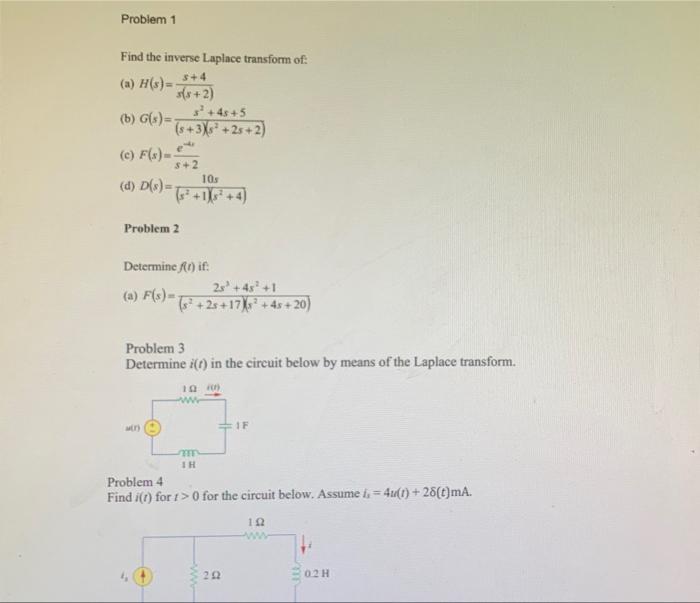 Solved Find The Inverse Laplace Transform Of: (a) | Chegg.com